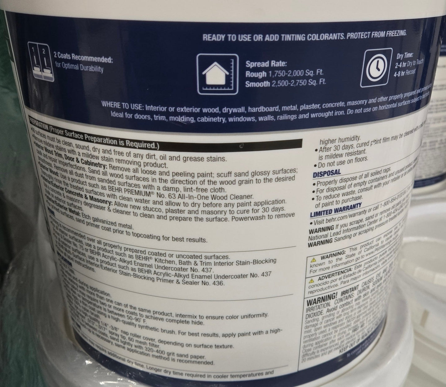 Behr 5 gal. White Urethane Alkyd Semi - Gloss Enamel Interior Exterior Paint Trim Doors Cabinets - resaled - Behr - 678885196271
