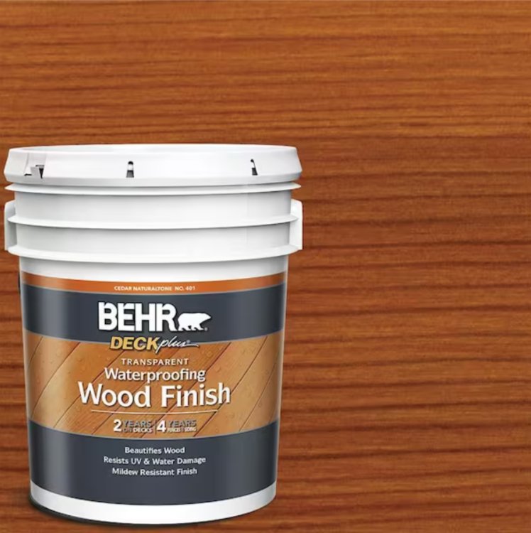 BEHR DECKplus 1 gal. Cedar Naturaltone Transparent Waterproofing Exterior Wood Finish BEHR DECKplus 1 gal. Cedar Naturaltone Transparent Waterproofing Exterior Wood Finish