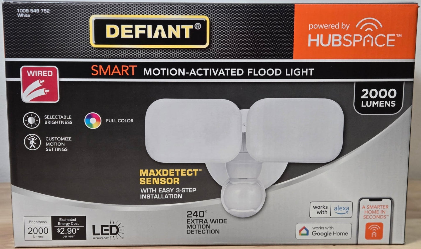 Defiant Maxdetect Wired Outdoor LED Flood Light 240° Motion Sensor 2000 - Lumens Hubspace 2 - Head - resaled - Defiant - 058219121078