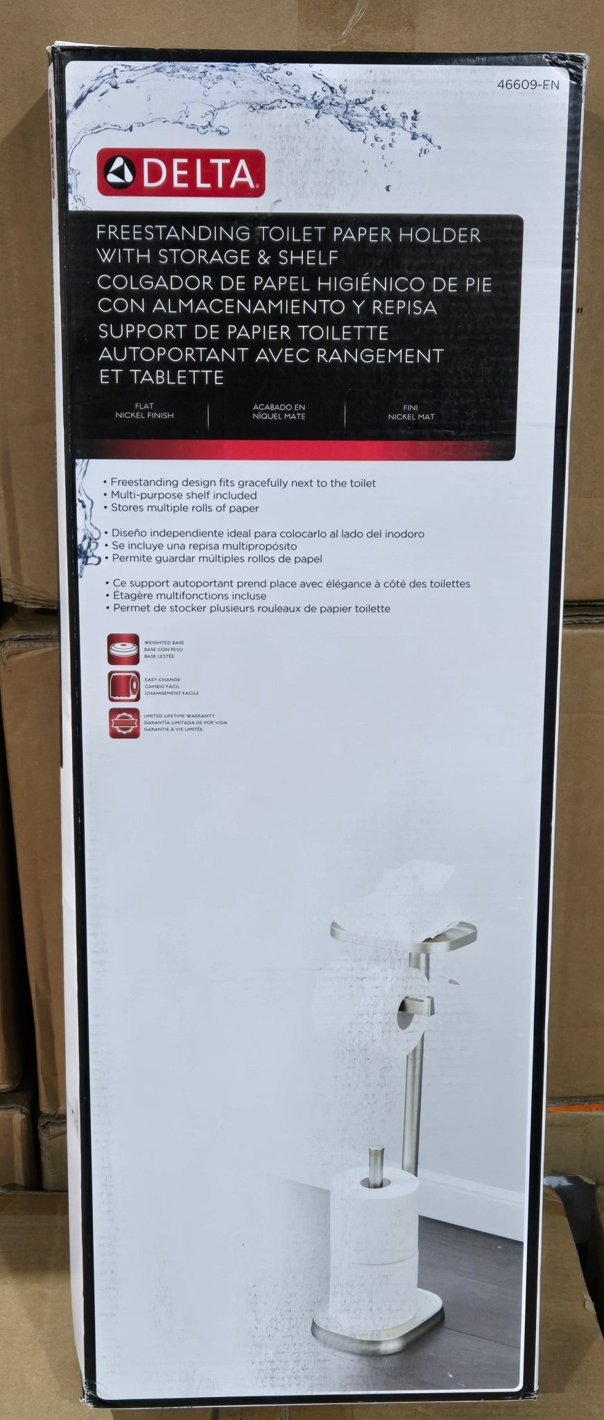 Delta Freestanding Toilet Paper Holder Flat Nickel 46609 - FN Shelf and Reserve - resaled - Delta - 885785313473