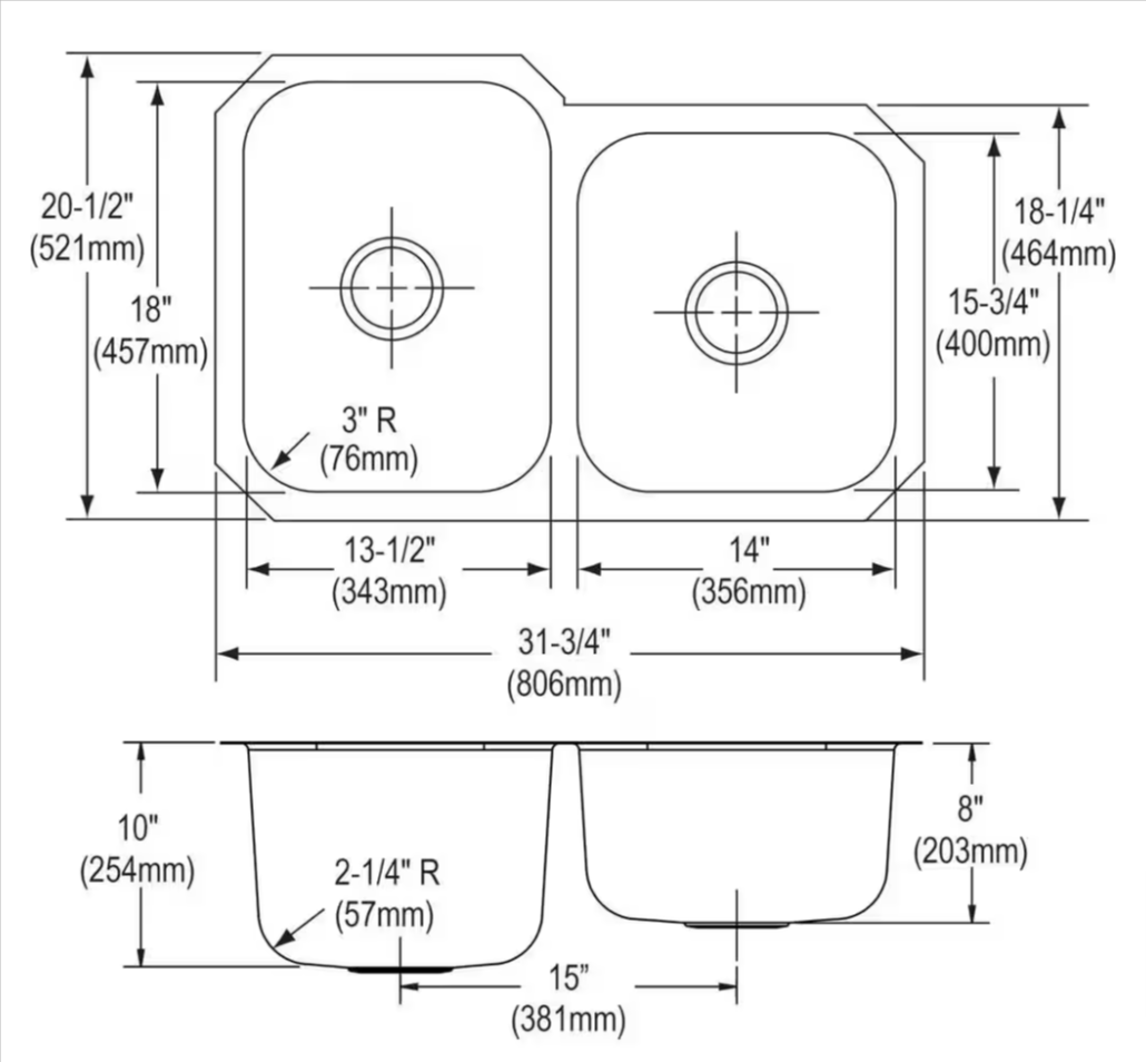 Elkay Avenue 32 in. Undermount 18 - Gauge Stainless Steel Kitchen Sink Double Bowl HDU312010R - resaled - Elkay - 094902043258