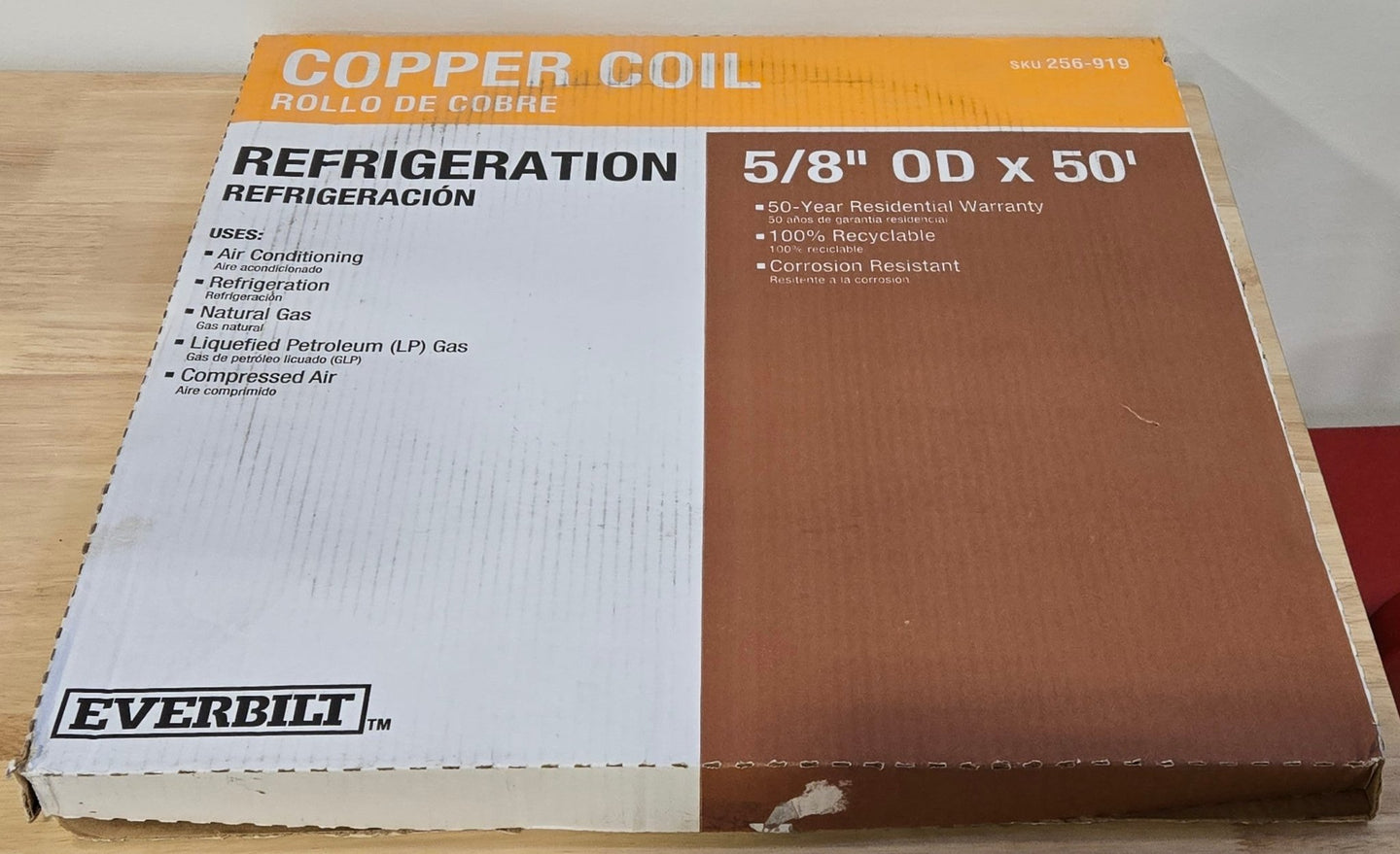 Everbilt 5/8 in. x 50 ft. Soft Copper Refrigeration Coil Tubing - resaled - Everbilt -