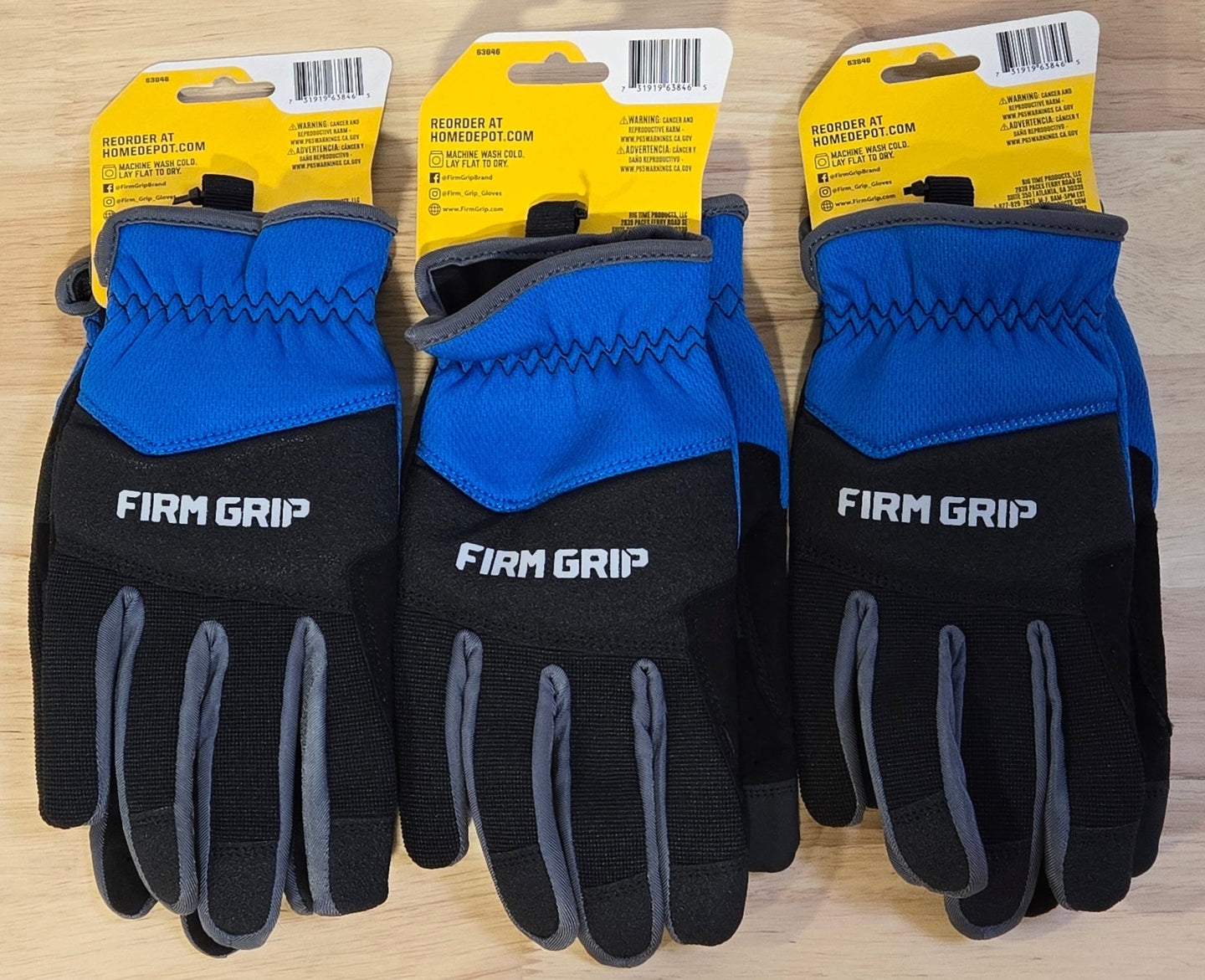 FIRM GRIP Medium Workmaster Work Gloves Lot of 3x pairs Blue Black Outdoor - resaled - Firm Grip - 731919638465
