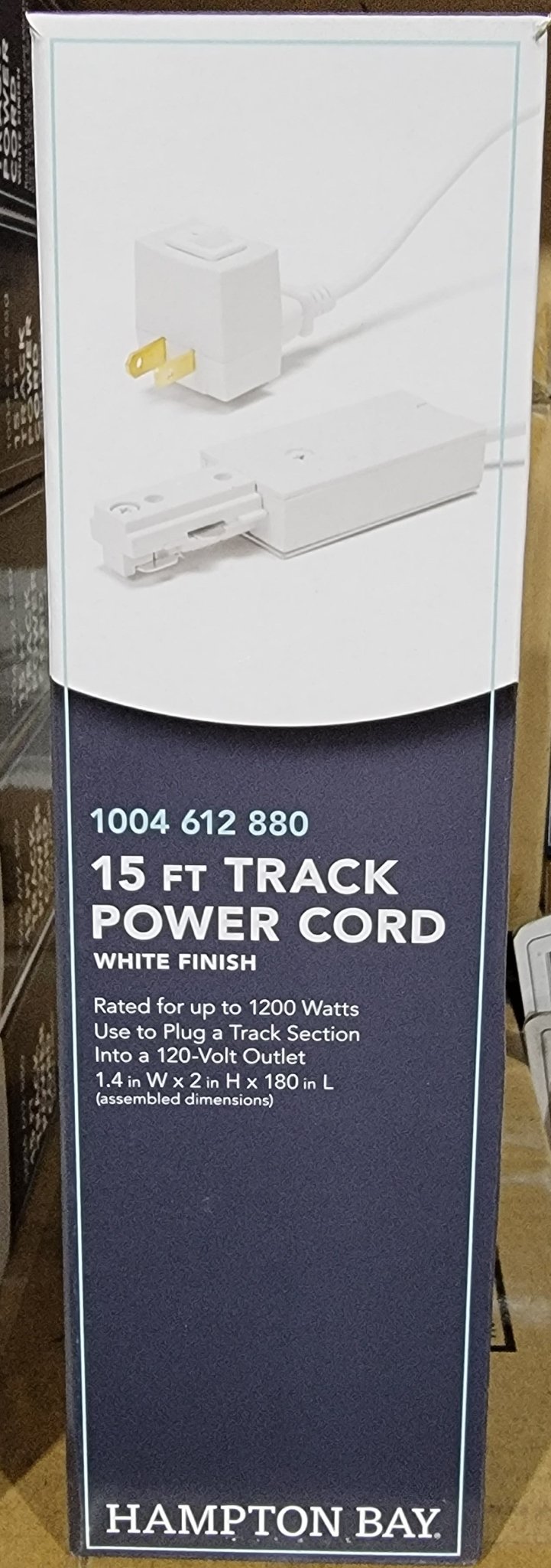 Hampton Bay 1200-Watt 15 ft White Linear Track Power Feed Cord Plug Switch 1004 612 880 - resaled - Hampton Bay - 887480049190