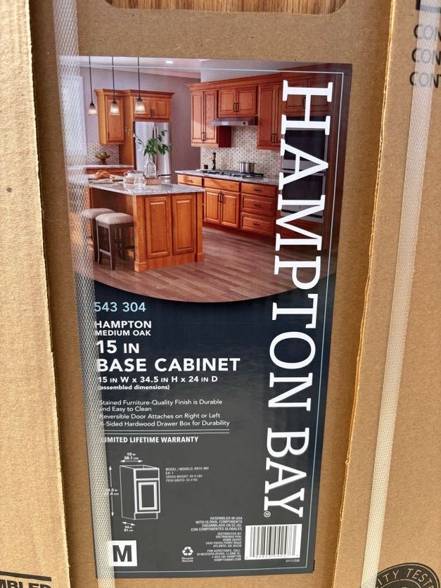 Hampton Bay 15 in. W x 24 in. D x 34.5 in. H Assembled Base Kitchen Cabinet Medium Oak KB15 - MO - resaled - Hampton Bay - 094803042473