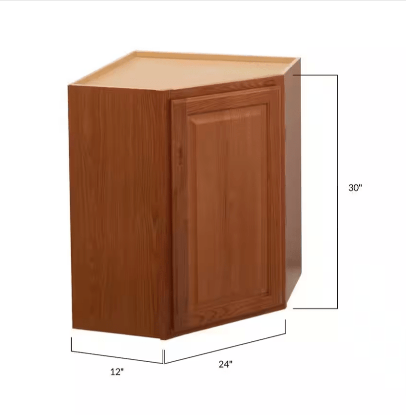 Hampton Bay 24 in. W x 12 in. D x 30 in. H Assembled Diagonal Corner Wall Kitchen Cabinet Medium Oak KWD2430 - MO - resaled - Hampton Bay - 094803042459