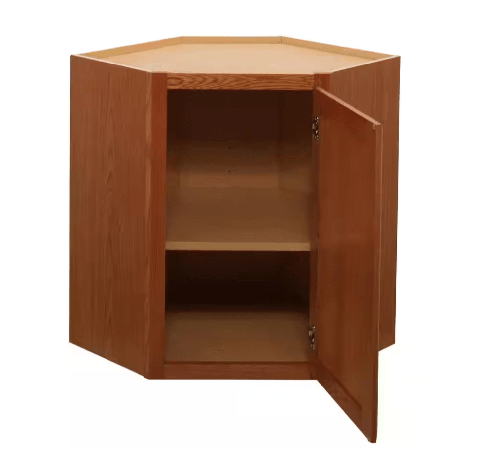 Hampton Bay 24 in. W x 12 in. D x 30 in. H Assembled Diagonal Corner Wall Kitchen Cabinet Medium Oak KWD2430 - MO - resaled - Hampton Bay - 094803042459