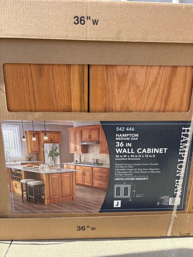 HAMPTON BAY 36 in. W x 12 in. D x 30 in. H Assembled Wall Kitchen Cabinet Medium Oak KW3630 - MO - resaled - Hampton Bay - 094803174587
