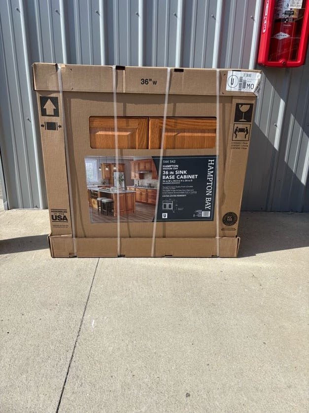 Hampton Bay 36 in. W x 24 in. D x 34.5 in. H Assembled Sink Base Kitchen Cabinet Medium Oak KSB36 - MO - resaled - Hampton Bay - 094803042527