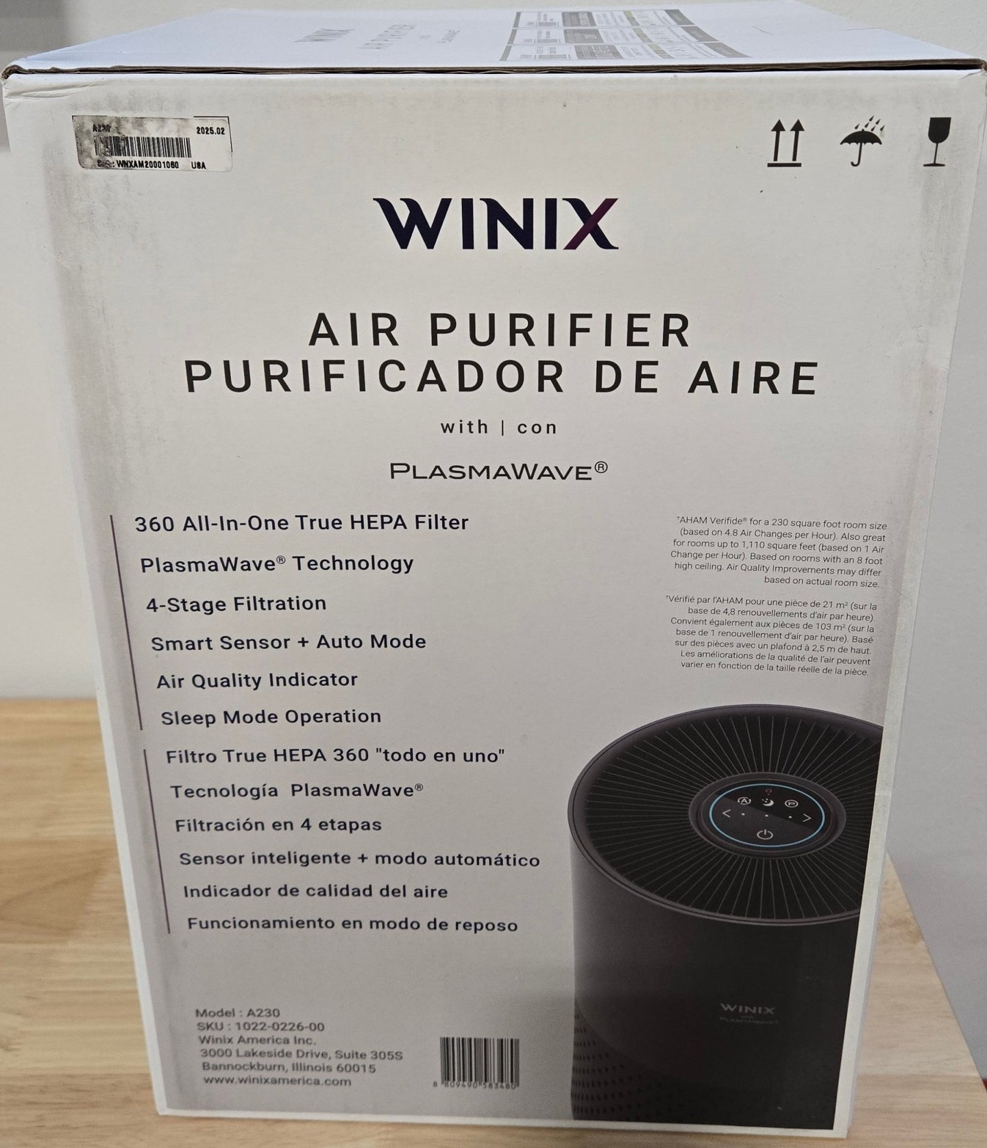 Winix A230 360° All - in - One 4 - Stage True HEPA Air Purifier Black PlasmaWave Technology - resaled - Winix - 8809490583480