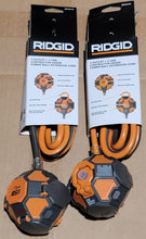 Load image into Gallery viewer, Ridgid Power Ball Lot of 2x 8&#39; Extension Cord 3 Outlet 2 USB 14 Gauge 15 Amp 120 Volt
