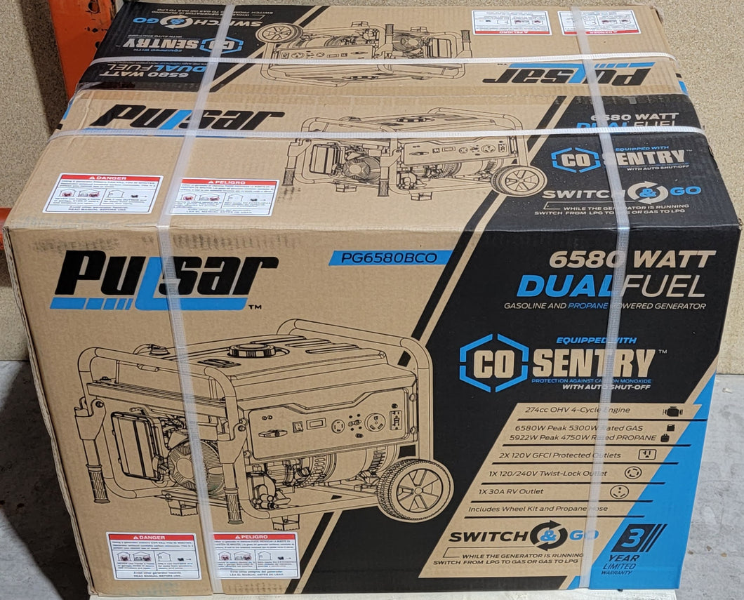 Pulsar Portable Home Power Generator 6,580/5,300 Watt Dual-Fuel Gasoline Propane New