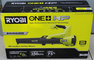 Ryobi Brushless 18V One + HP Cordless Leaf Blower P21012BTL 110 MPH 350 CFM Tool Only