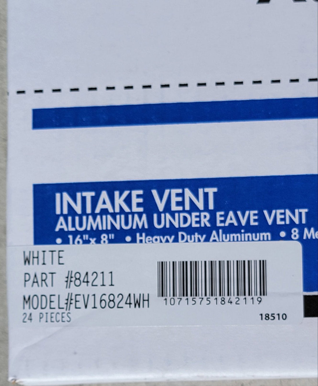 Air Vent 16" x 8" White Aluminum Under Eave Soffit Vent Case of 24 Mesh Screen 84200 - resaled - Air Vent - 715751005180