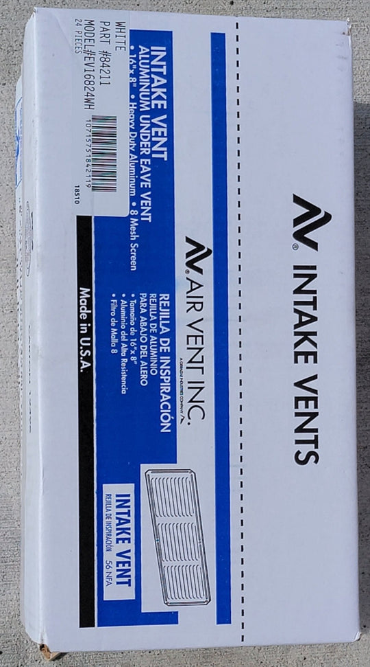 Air Vent 16" x 8" White Aluminum Under Eave Soffit Vent Case of 24 Mesh Screen 84200 - resaled - Air Vent - 715751005180