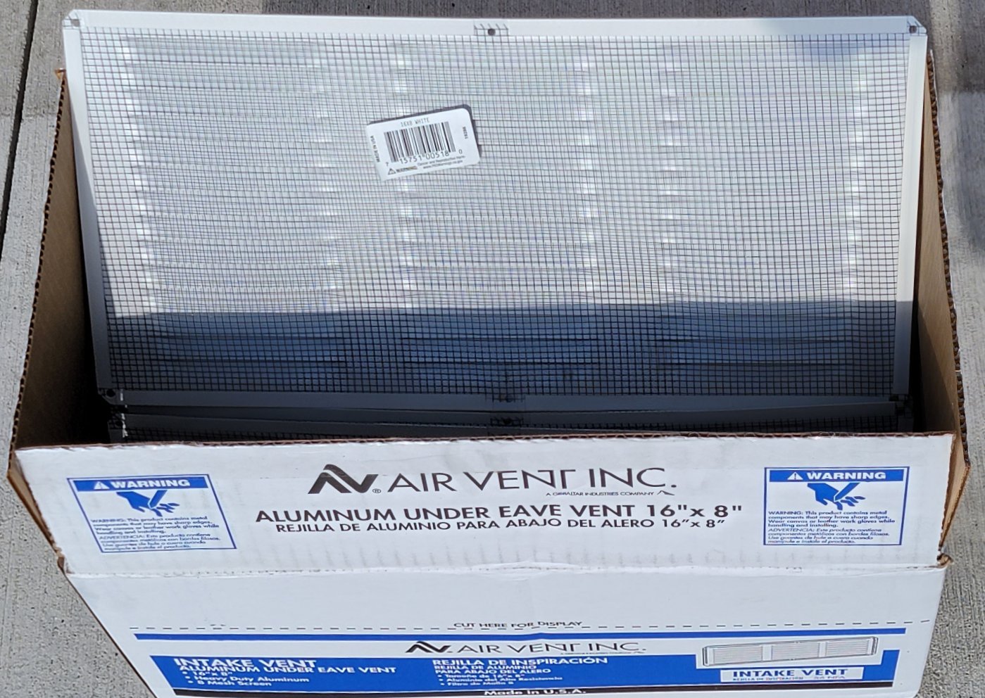 Air Vent 16" x 8" White Aluminum Under Eave Soffit Vent Case of 24 Mesh Screen 84200 - resaled - Air Vent - 715751005180