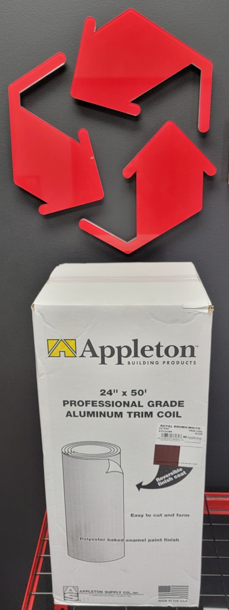 Appleton Aluminum Trim Coil 24" x 50' x .019" Royal Brown White Flashing Roll Roofing - resaled - Appleton - 093349762647