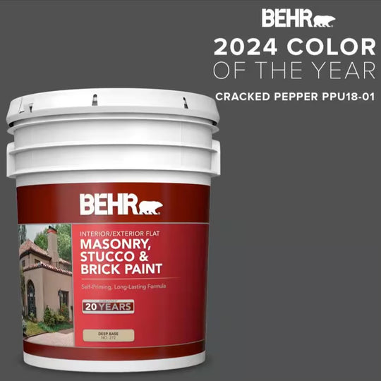 Behr 5 Gal Flat Paint Cracked Pepper Masonry Stucco PPU18-01 Gallon Interior Exterior Bucket - resaled - Behr - PPU18-01