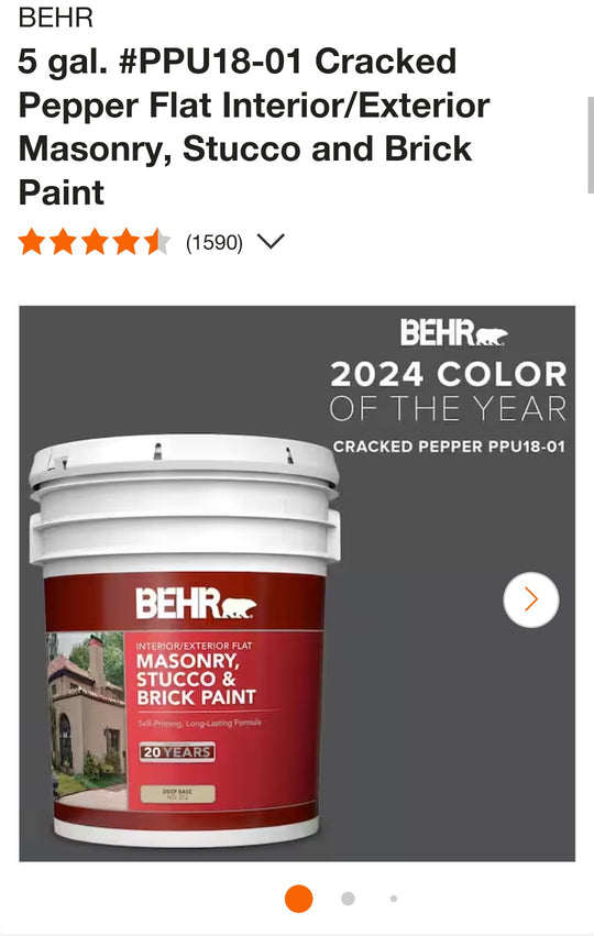 Behr 5 Gal Flat Paint Cracked Pepper Masonry Stucco PPU18-01 Gallon Interior Exterior Bucket - resaled - Behr - PPU18-01