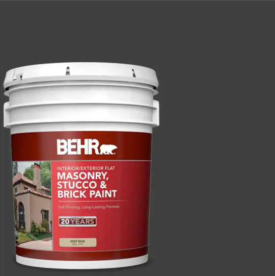 Behr 5 Gal Flat Paint Ultra Pure Black Masonry Stucco Gallon Interior Exterior Bucket 1350 - resaled - Behr - 1350