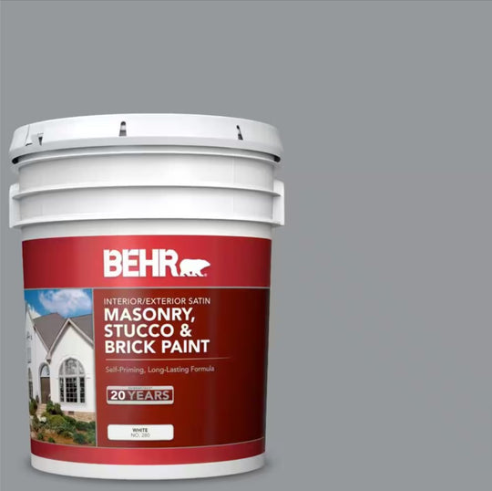 Behr 5 Gal Satin Paint Cobblestone Grey Masonry Stucco Gallon Interior Exterior Bucket MS-82 - resaled - Behr - MS-82