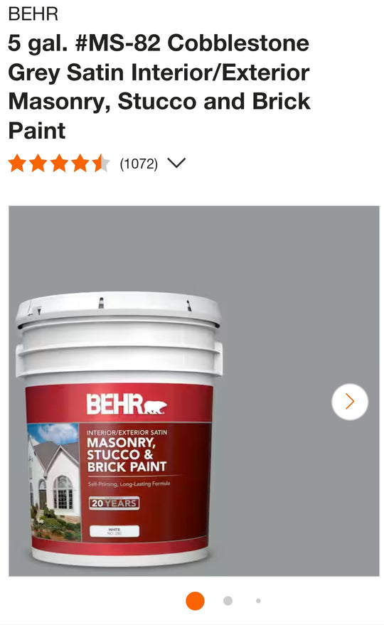 Behr 5 Gal Satin Paint Cobblestone Grey Masonry Stucco Gallon Interior Exterior Bucket MS-82 - resaled - Behr - MS-82