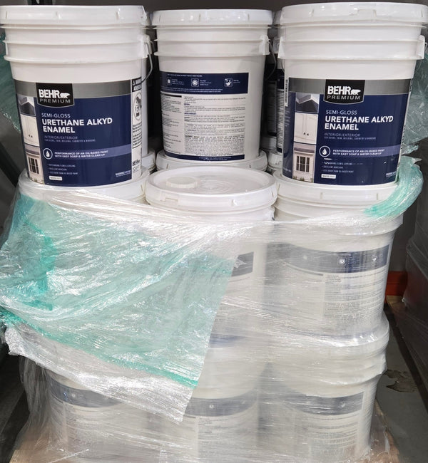 Behr 5 gal. White Urethane Alkyd Semi - Gloss Enamel Interior Exterior Paint Trim Doors Cabinets - resaled - Behr - 678885196271