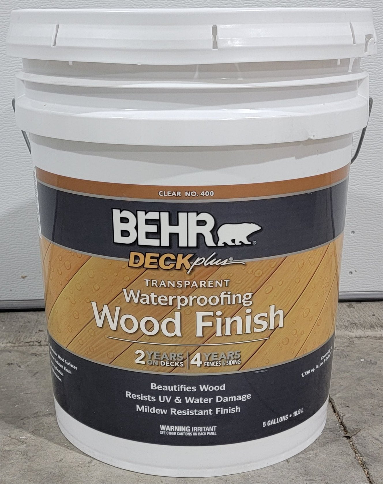 Behr DeckPlus 5 Gal. Natural Clear Transparent Waterproofing Exterior Wood Finish 40005 Deck Fence - resaled - Behr - 082474400050