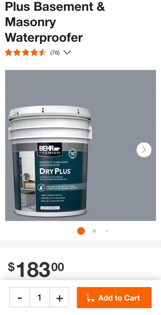 Behr Premium 5 gal Rain Cloud Flat Interior Exterior Dry Plus Basement Masonry Waterproofer #DMW-34 Gallon - resaled - Behr - 082474875056