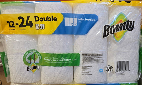 Bounty Select - A - Size Paper Towel Roll 12 Double Rolls = 24 Regular Rolls 2 Ply - resaled - Bounty - 030772157053