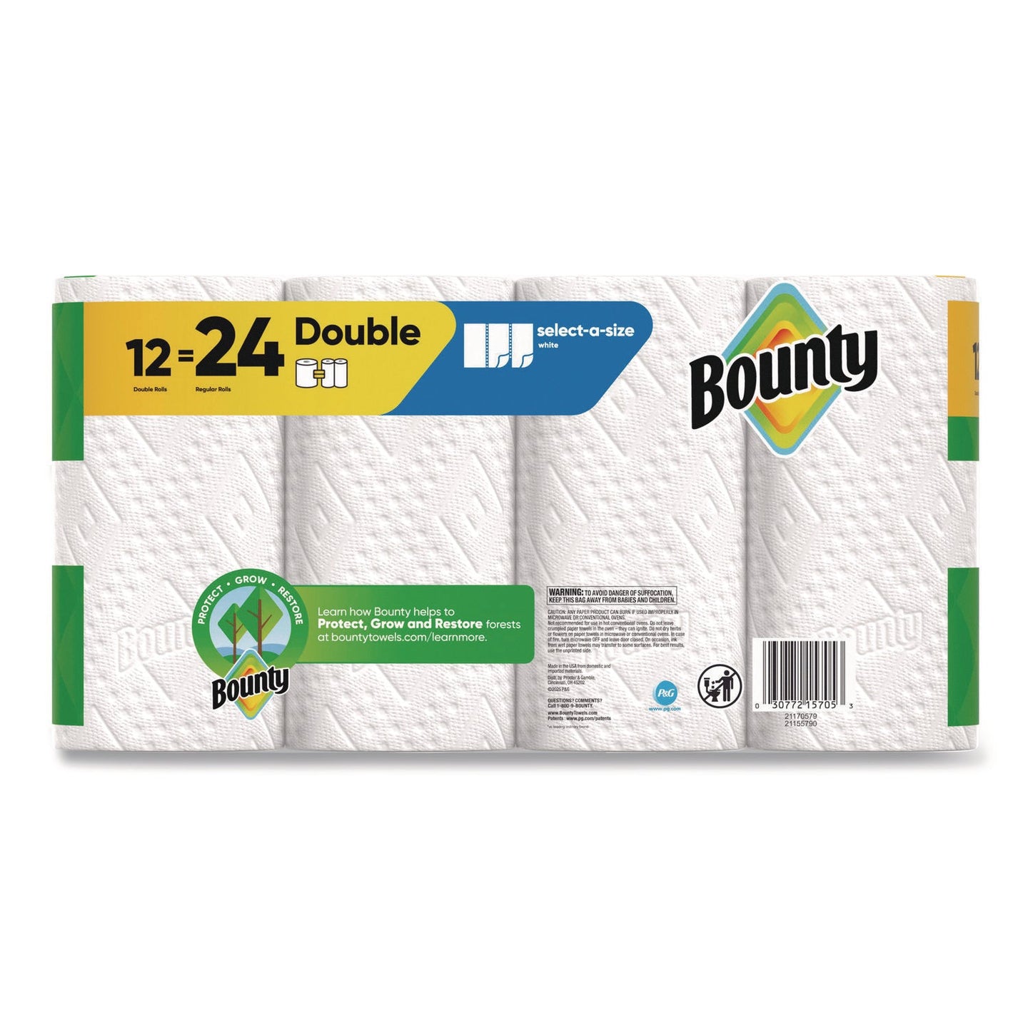 Bounty Select - A - Size Paper Towel Roll 12 Double Rolls = 24 Regular Rolls 2 Ply - resaled - Bounty - 030772157053