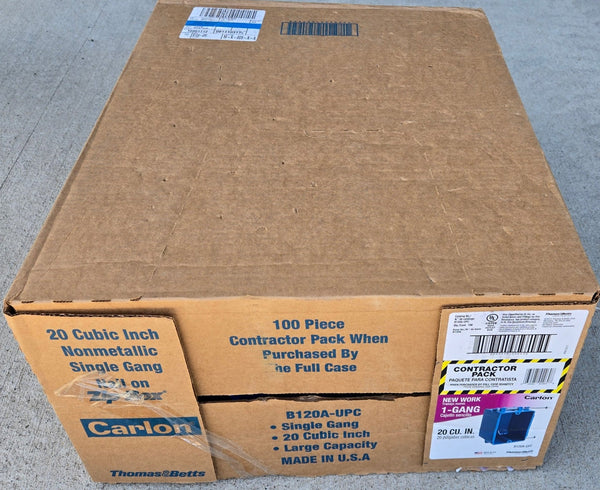 Carlon 100x 1 - Gang 20 cu. in. New Work PVC Electrical Outlet Box Case B120A - UPC - resaled - Carlon - 034481020608