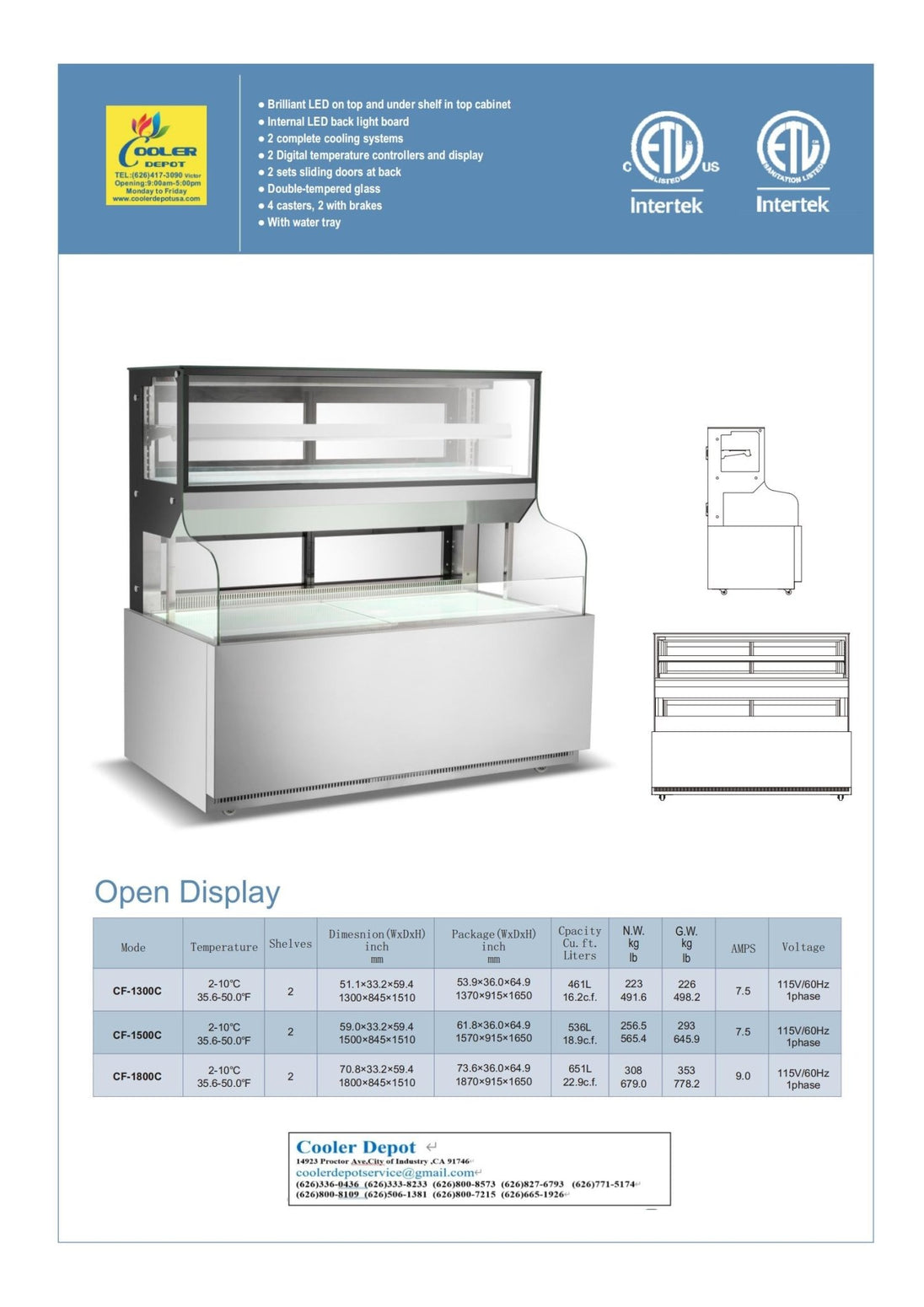 Commercial Open Air Sandwich Refrigerated Merchandiser NSF 59 in. 18.9 cu. ft. EC536C Black - resaled - Elite Kitchen Supply - 764749171567