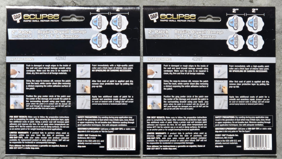 DAP Eclipse 2" Wall Drywall Repair Patch 4 Pack Lot of 2 - resaled - DAP - 070798091627