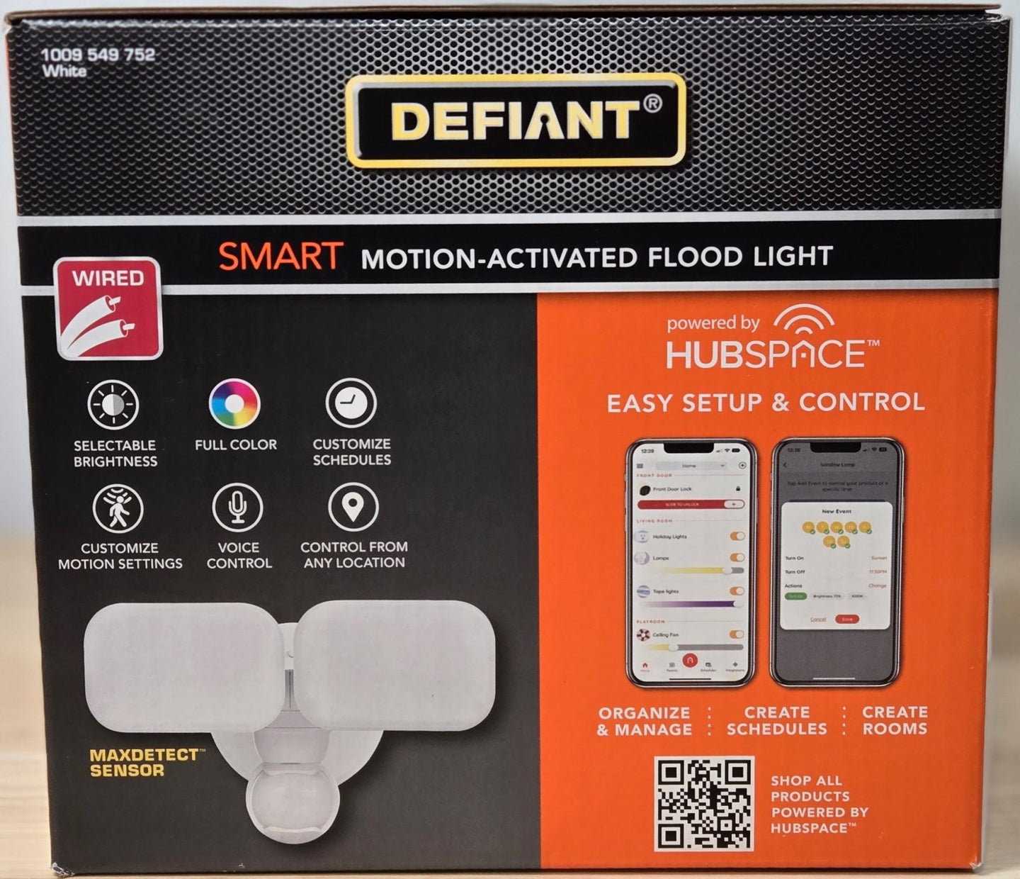 Defiant Maxdetect Wired Outdoor LED Flood Light 240° Motion Sensor 2000 - Lumens Hubspace 2 - Head - resaled - Defiant - 058219121078