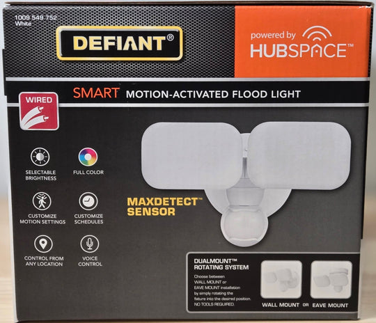 Defiant Maxdetect Wired Outdoor LED Flood Light 240° Motion Sensor 2000 - Lumens Hubspace 2 - Head - resaled - Defiant - 058219121078
