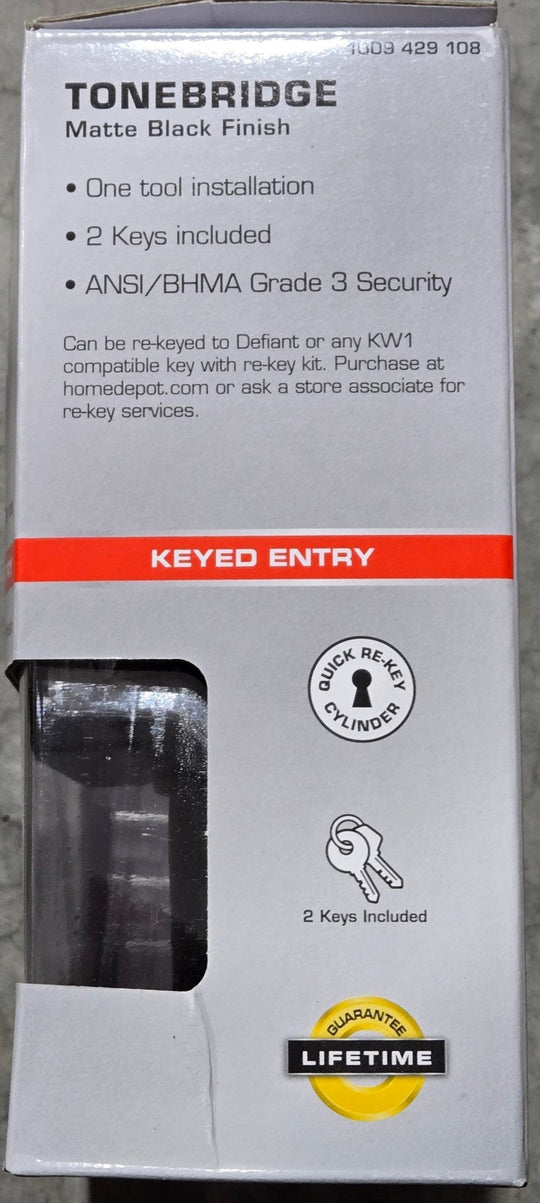 Defiant Tonebridge Matte Black Keyed Entry Door Lever Square Rose 32LS3X900A - resaled - Defiant - 050134008403
