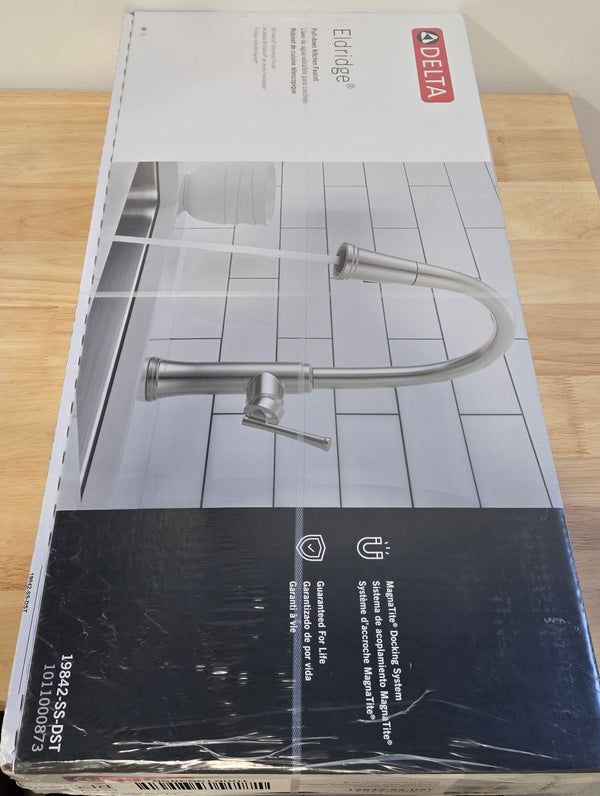 Delta Eldridge Single Handle Kitchen Faucet Stainless 19842 - SS - DST Pull Down Sprayer - resaled - Delta - 195205125686