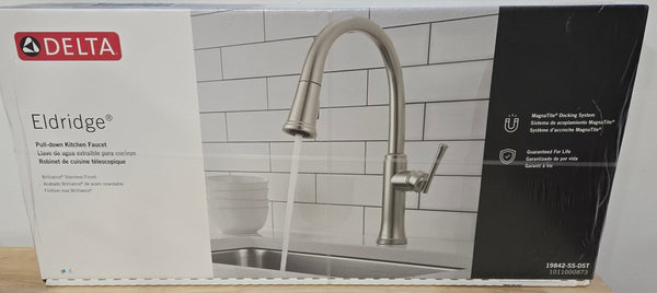 Delta Eldridge Single Handle Kitchen Faucet Stainless 19842 - SS - DST Pull Down Sprayer - resaled - Delta - 195205125686