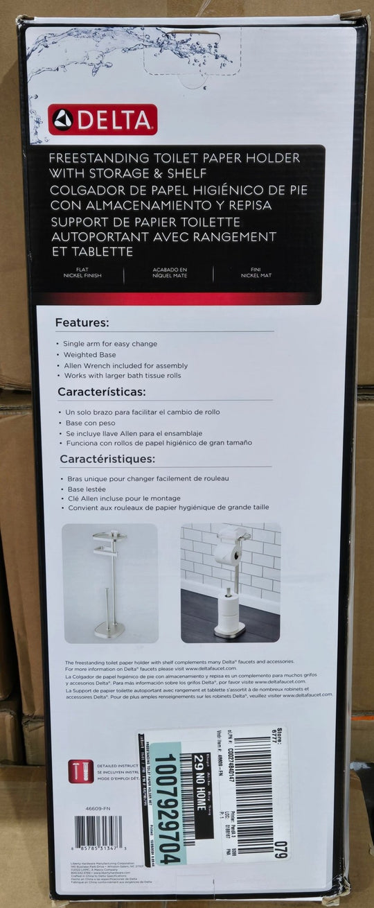 Delta Freestanding Toilet Paper Holder Flat Nickel 46609 - FN Shelf and Reserve - resaled - Delta - 885785313473