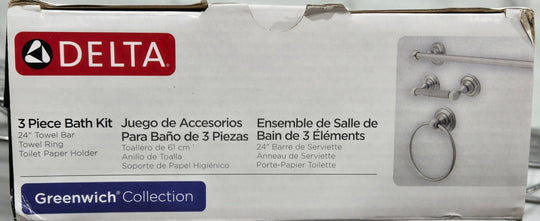 Delta Greenwich 3 Piece Bath Hardware Set Brushed Nickel 138283 with Mounting Hardware - resaled - Delta - 885785382837