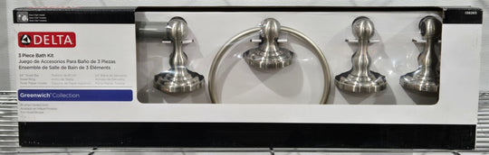 Delta Greenwich 3 Piece Bath Hardware Set Brushed Nickel 138283 with Mounting Hardware - resaled - Delta - 885785382837