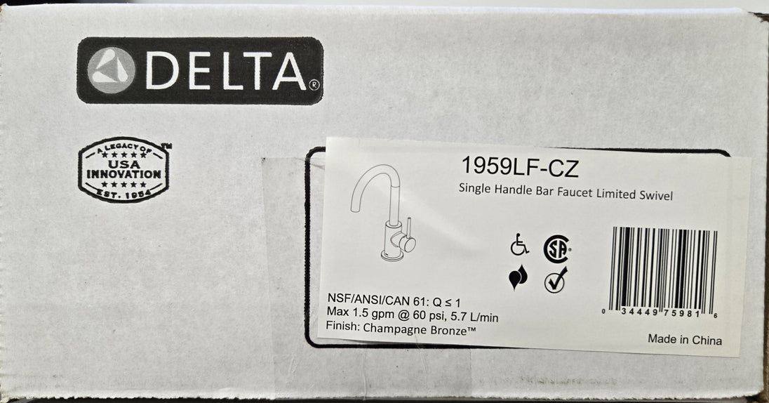 Delta Trinsic Gold Single - Handle Bar Faucet Champagne Bronze 1959LF - CZ Contemporary - resaled - Delta - 034449759816