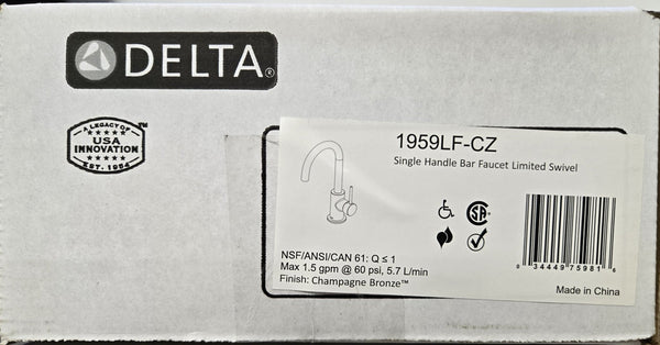 Delta Trinsic Gold Single - Handle Bar Faucet Champagne Bronze 1959LF - CZ Contemporary - resaled - Delta - 034449759816