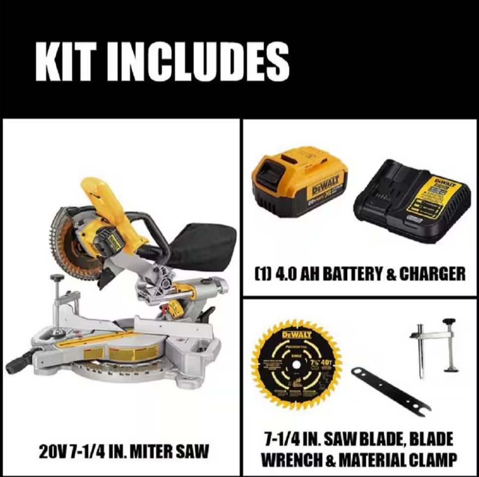 Dewalt 20V MAX Cordless 7 - 1/4 in. Sliding Miter Saw 20V Battery 4.0Ah - resaled - Dewalt - 885911369329