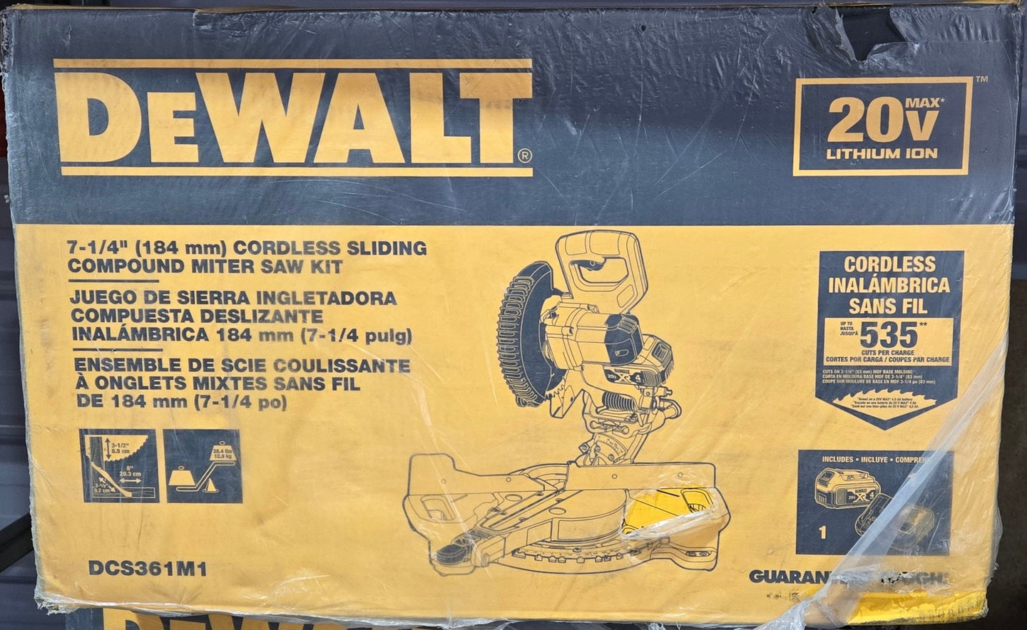 Dewalt 20V MAX Cordless 7 - 1/4 in Sliding Miter Saw Battery 4.0Ah DCS361M1 - resaled - Dewalt - 885911369329