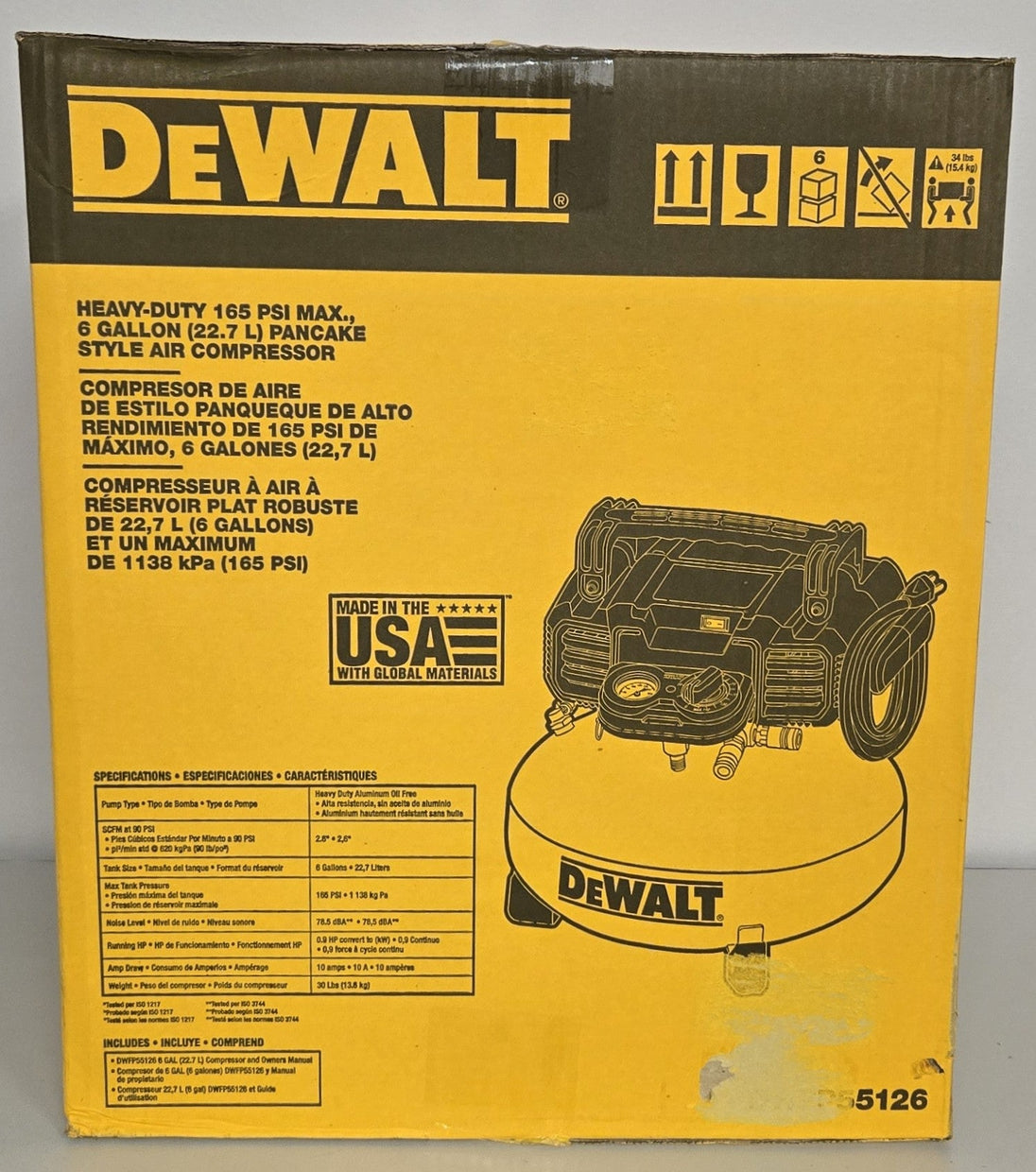 Dewalt 6 Gal. 165 PSI Electric Pancake Air Compressor DWFP55126 - resaled - Dewalt - 885911351409