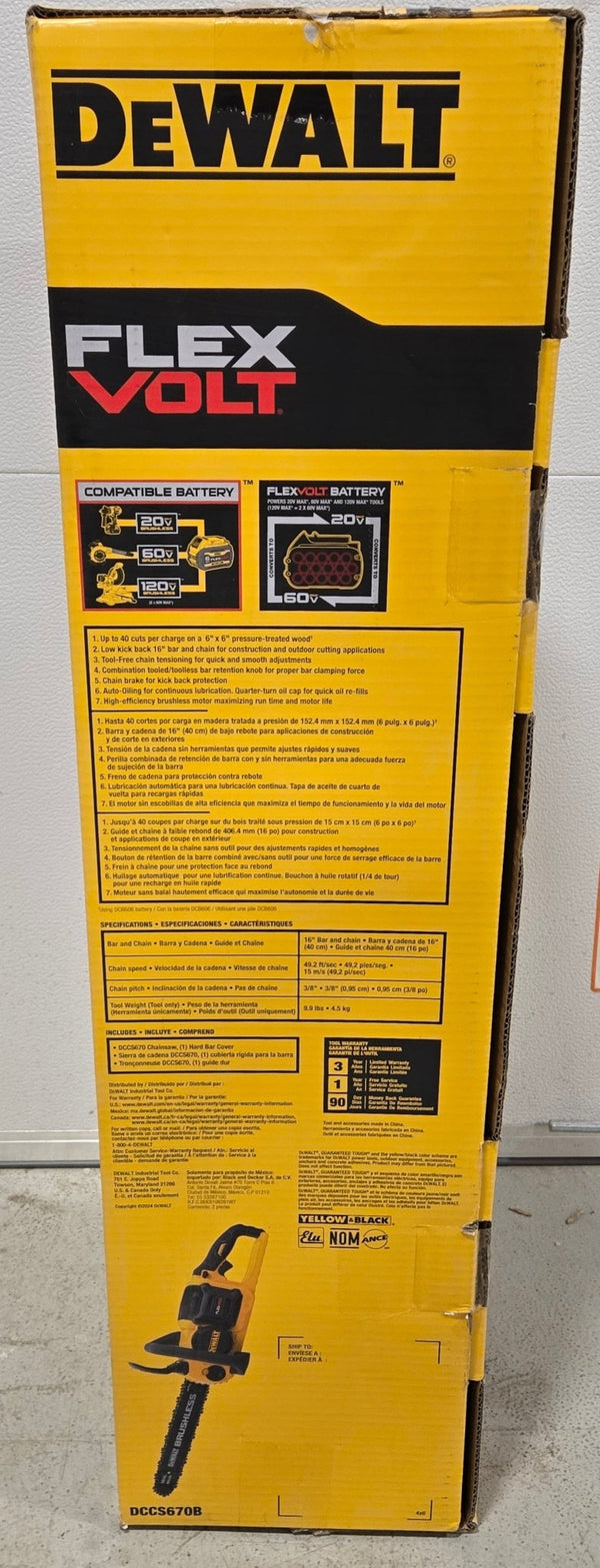 Dewalt DCCS670B 16in. Brushless Cordless Battery Powered Chainsaw (Tool Only) FLEXVOLT 60V MAX - resaled - Dewalt - 885911479950