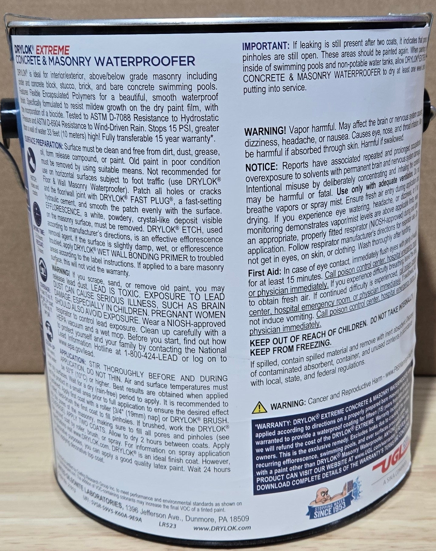 Drylok Extreme 1 gal Gray Flat Latex Interior Exterior Concrete Sealer Basement Masonry Waterproofer Gallon 219 - resaled - Drylok - 079941219130