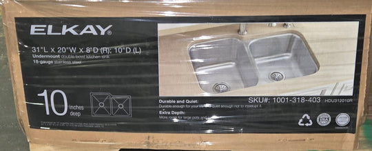 Elkay Avenue 32 in. Undermount 18 - Gauge Stainless Steel Kitchen Sink Double Bowl HDU312010R - resaled - Elkay - 094902043258